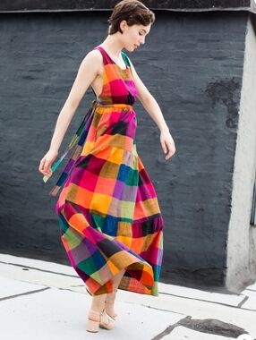 Nwt Rujuta Sheth Gema Maxi Dress Multi Chex Colorful Xs